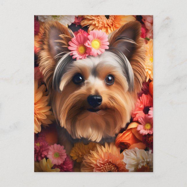 Yorkshire Terrier's Floral Elegance Postcard (Front)