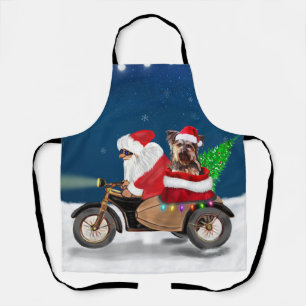 Yorkshire Terrier's Ride Santa Claus on Motorcycle Apron