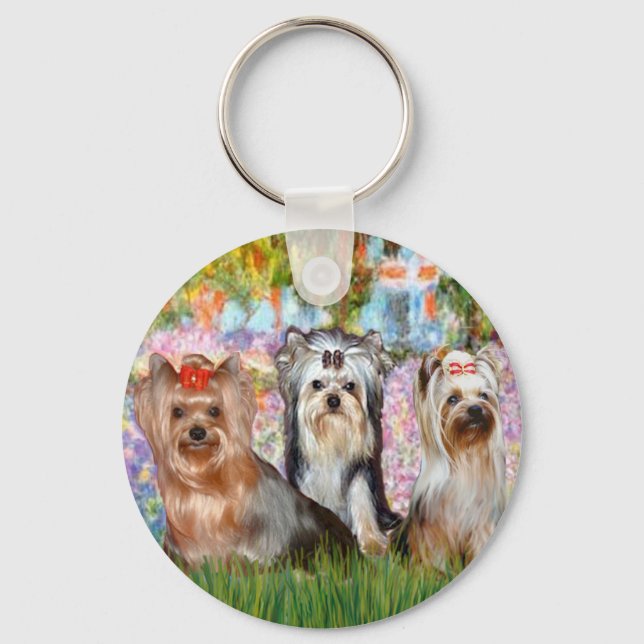 Yorkshire Terriers (three) - Garden Keychain (Front)