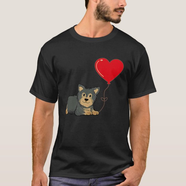 Yorkshire With Heart Balloon Valentines Day Love B T-Shirt (Front)