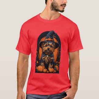 Yorkshireerrier with Witch Hat Halloween gift T-Shirt
