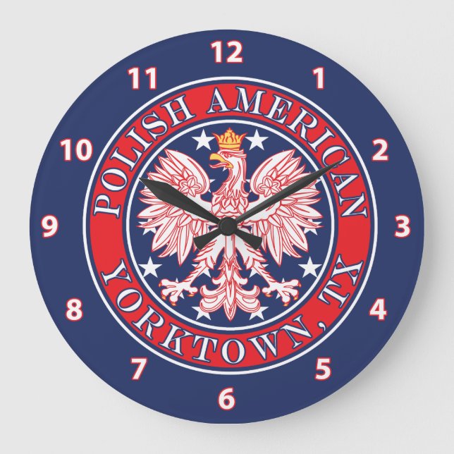 Yorktown Texas Polish American Eagle Large Clock (Front)