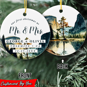 Yosemite California Our First Christmas Watercolor Ceramic Ornament