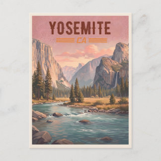 Yosemite California – Sunset Valley & Waterfall Postcard