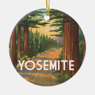 Yosemite California vintage park scene Ceramic Ornament