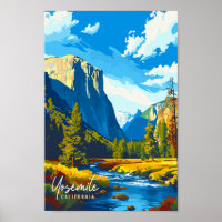 Yosemite California vintage travel illustration