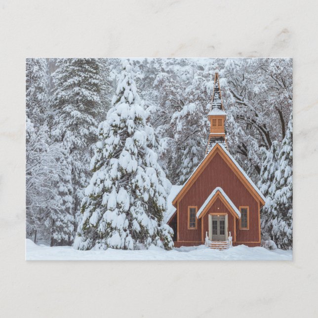 Yosemite Chapel in Snowy Forest Postcard (Front)