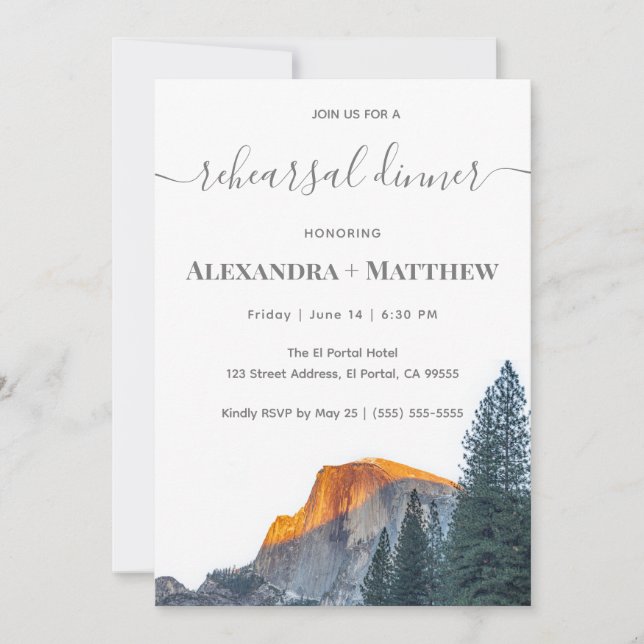 Yosemite Demi-Dôme Dîner de répétition Invitation (Devant)