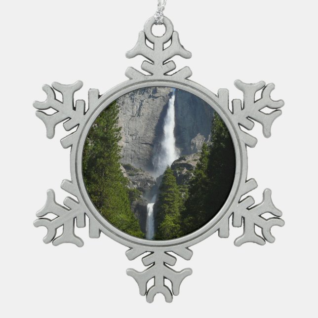 Yosemite Falls II from Yosemite National Park Snowflake Pewter Christmas Ornament (Front)
