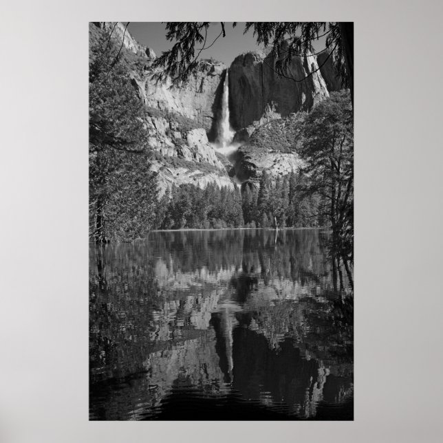 Yosemite Falls Reflection black and white Poster (Front)