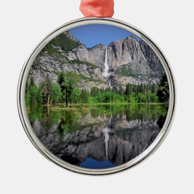 Yosemite Falls Reflection Metal Ornament (Front)