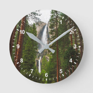 Yosemite Falls through the Forest Round Clock