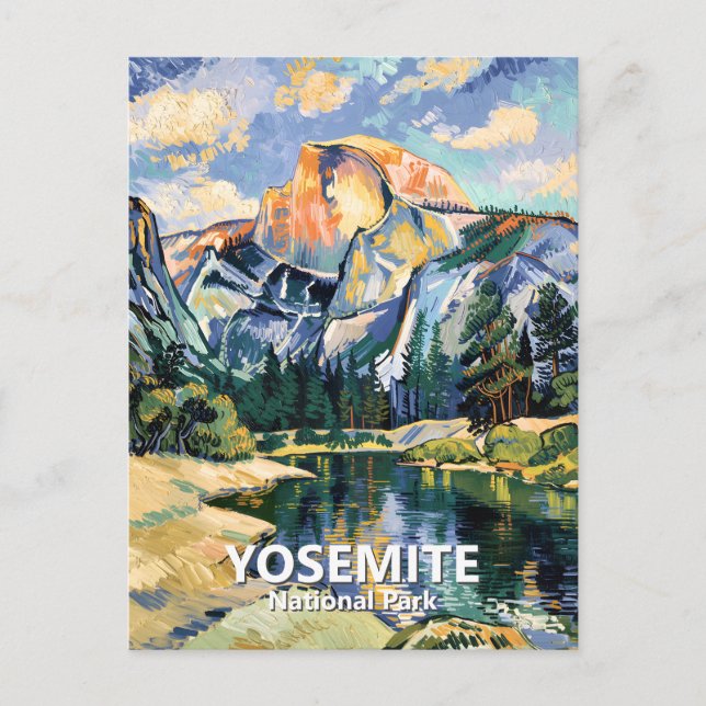 Yosemite Half Dome Colorful Van Gogh Custom Text Postcard (Front)