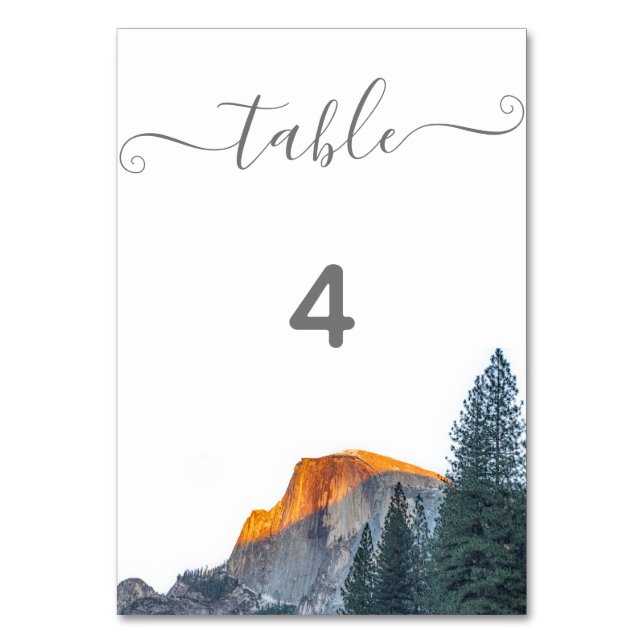 Yosemite Half Dome Sunset Wedding Table Number (Front)