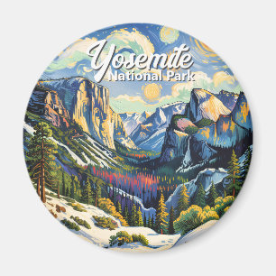 Yosemite Mountains Tunnel View Winter Colorful Magnet
