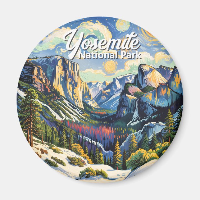 Yosemite Mountains Tunnel View Winter Colorful Magnet (Front)