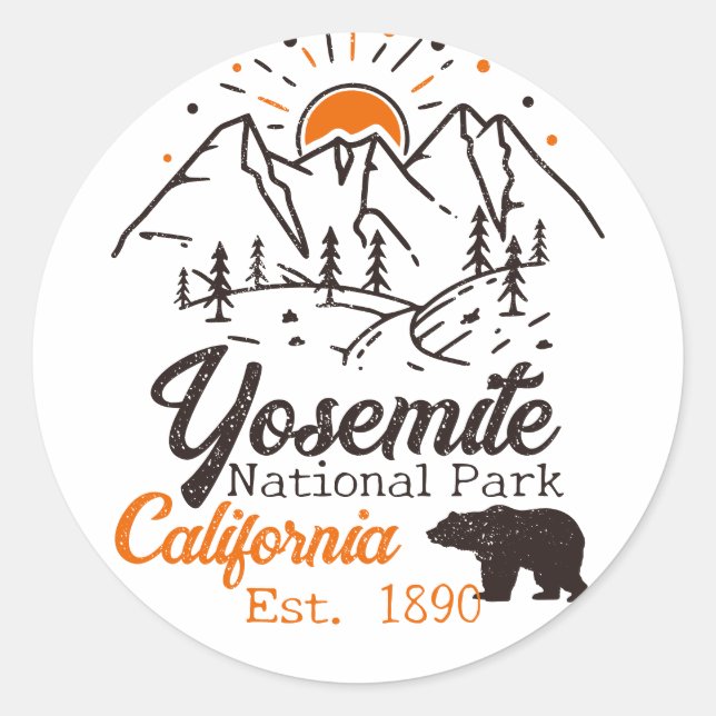 Yosemite National Park Bear Minimalist Mountain Classic Round Sticker (Front)