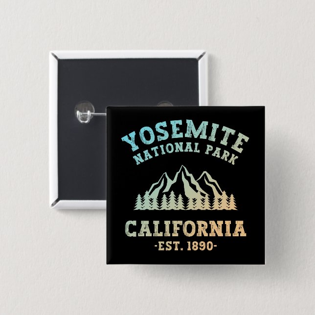 Yosemite National Park California Hiking Gradient 2 Inch Square Button (Front & Back)