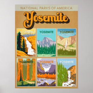Yosemite National Park California Landmark Collage Poster