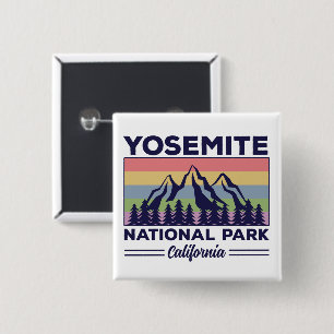 Yosemite National Park California Retro Hiking 2 Inch Square Button