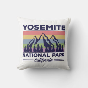 Yosemite National Park California Retro Hiking Throw Pillow