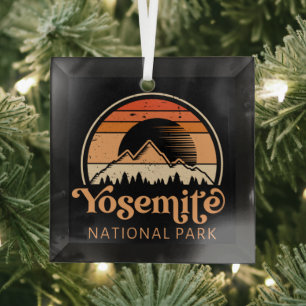 Yosemite National Park California Retro Vintage Glass Ornament