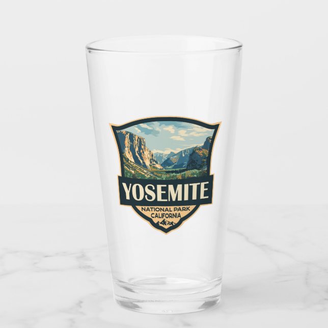 Yosemite National Park Illustration Retro Badge Glass (Front)