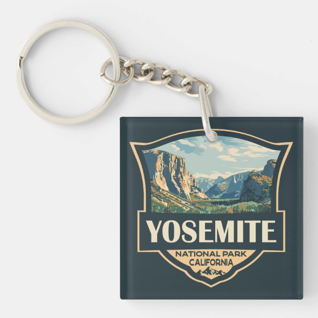 Yosemite National Park Illustration Retro Badge Keychain (Front)