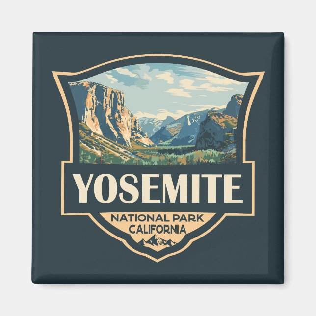 Yosemite National Park Illustration Retro Badge Magnet (Front)