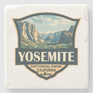 Yosemite National Park Illustration Retro Badge Stone Coaster