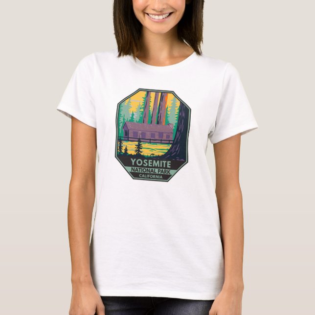 Yosemite National Park Mariposa Grove Cabin Retro  T-Shirt (Front)