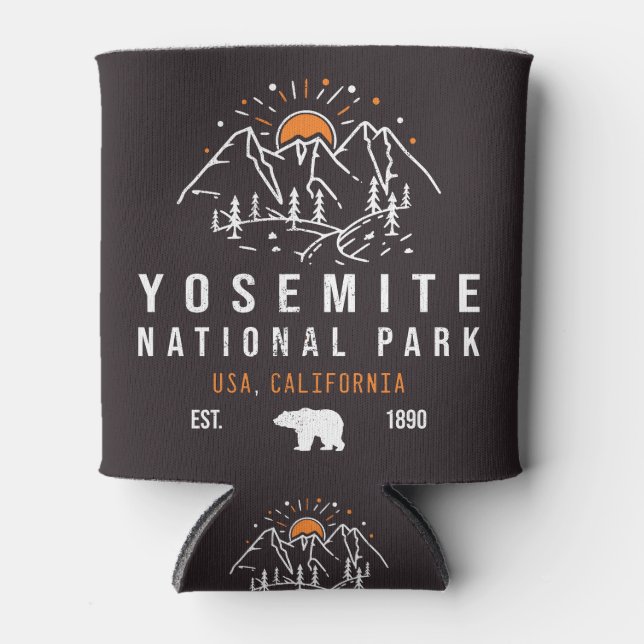 Yosemite National Park Retro Sunset Mountain Can Cooler (Front)