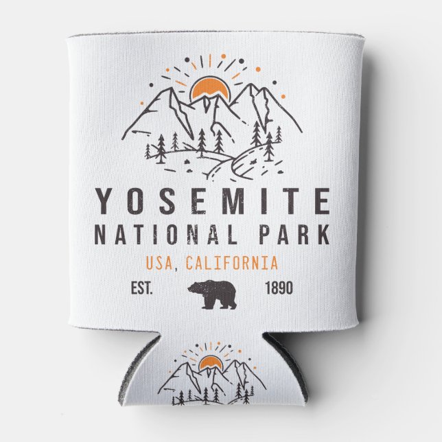 Yosemite National Park Retro Sunset Mountain Can Cooler (Front)