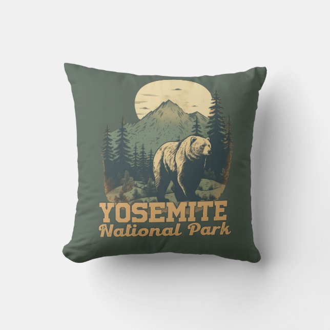 Yosemite National Park Retro Vignette Throw Pillow (Front)