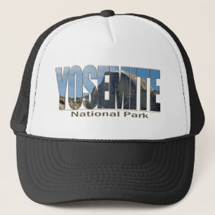 Yosemite National Park Text with Half Dome Trucker Hat