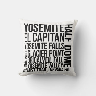 Yosemite National Park Typography Word Art Throw Pillow