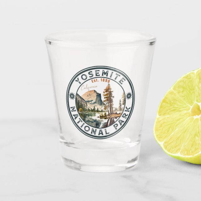 Yosemite National Park Vintage Mountain Souvenirs Shot Glass (Front)