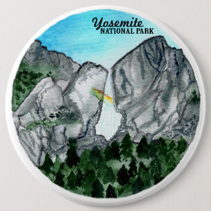 Yosemite National Park Watercolor 6 Inch Round Button