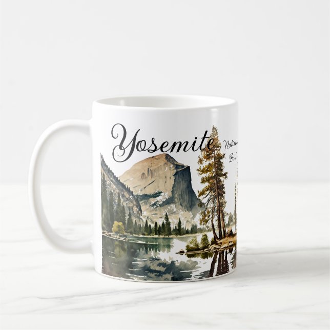 Yosemite National Park watercolor Half Dome Sunset Coffee Mug (Left)