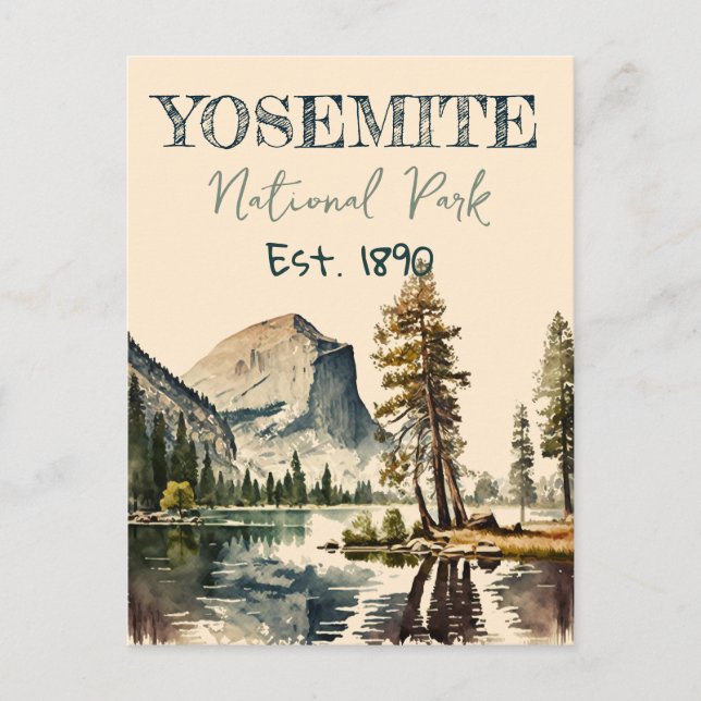Yosemite National Park watercolor Half Dome Sunset Postcard (Front)