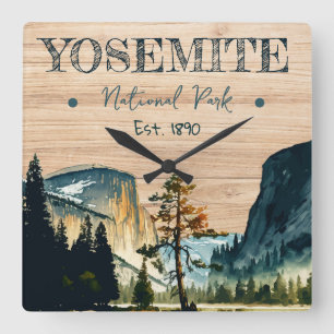 Yosemite National Park watercolor Half Dome Sunset Square Wall Clock