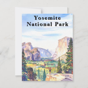 Yosemite National Park Watercolor Mountain Postcard