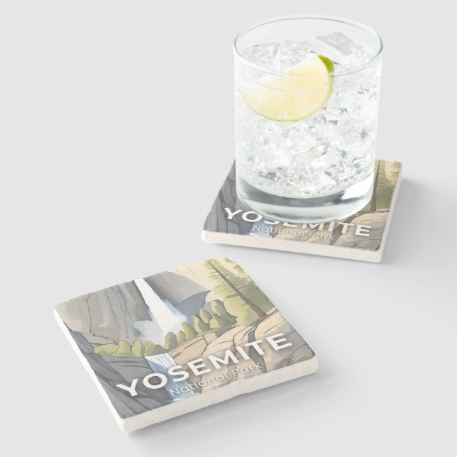 Yosemite National Park | Watercolor Travel Stone Coaster (Side)