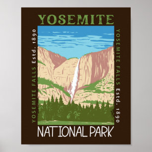 Yosemite National Park Waterfall Distressed Retro Poster