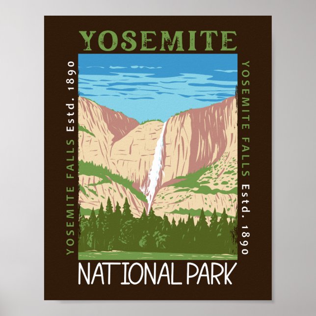 Yosemite National Park Waterfall Distressed Retro Poster (Front)