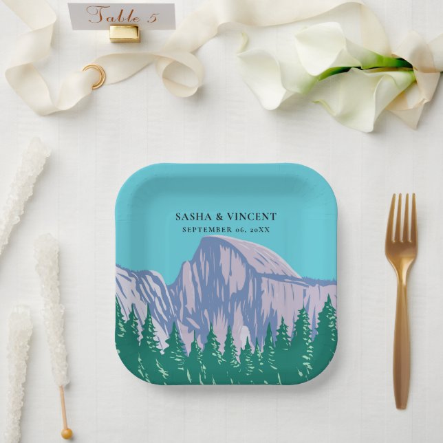 Yosemite National Park Wedding Retro Paper Plate (Wedding)