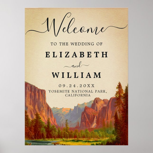 Yosemite National Park Wedding Vintage Welcome Poster (Front)