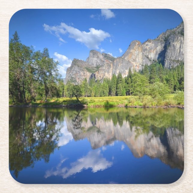 Yosemite Reflection Square Paper Coaster (Front)