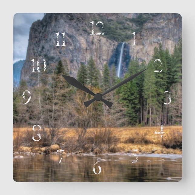 Yosemite Scenic Falls Square Wall Clock (Front)
