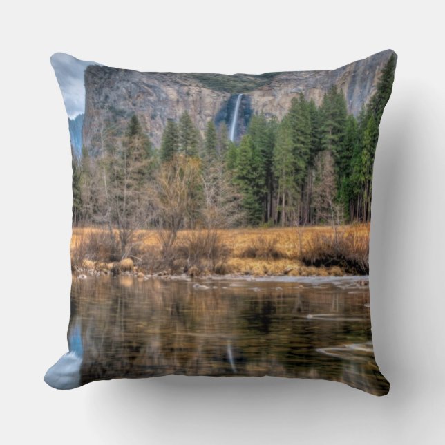 Yosemite Scenic Falls Throw Pillow (Front)